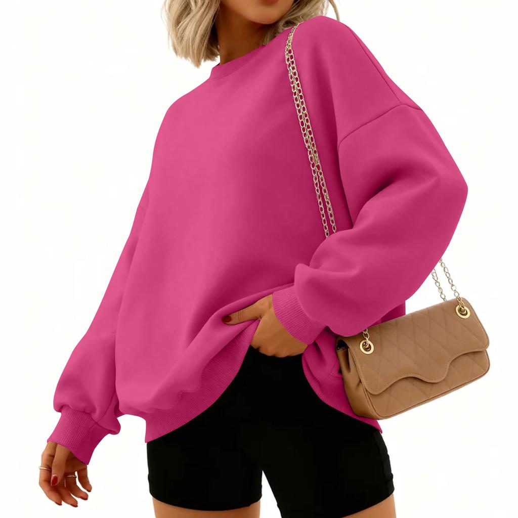 Women's Fashion Long Sleeve Solid Color Round Neck Loose Pullover Sweater Top