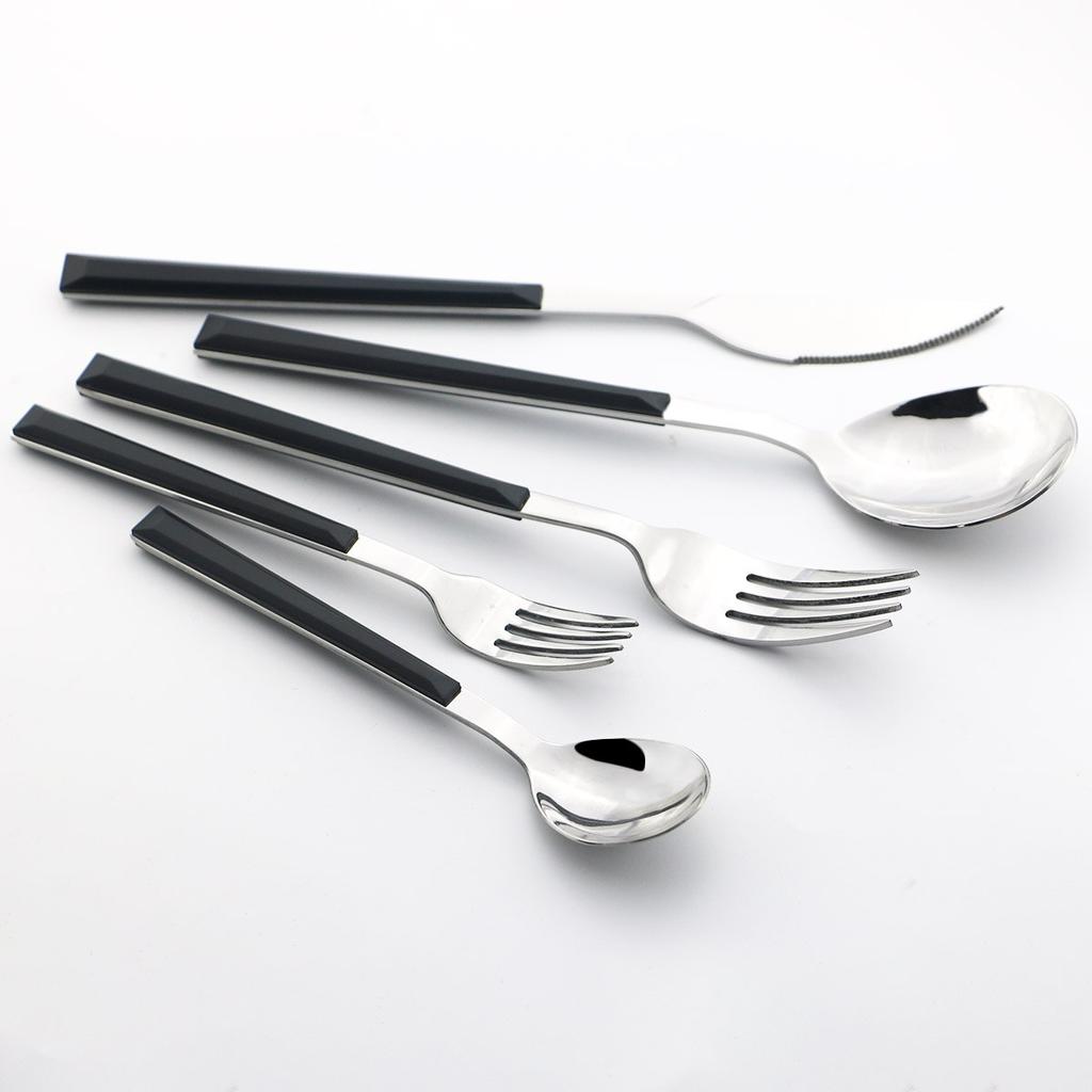 5 st Trähandtag serviser Western bestickset i rostfritt stål Knivgaffel Kaffe Tesked Silverservis Köksservis set