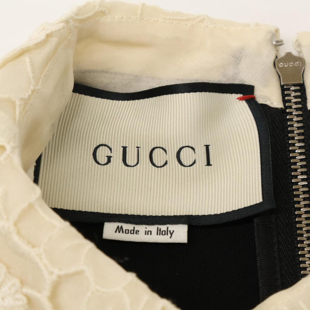 GUCCI 467502 Black x Pink Embroidered Lace Collar Ribbon Design Short Sleeve Dress dress S black/pinkUsed