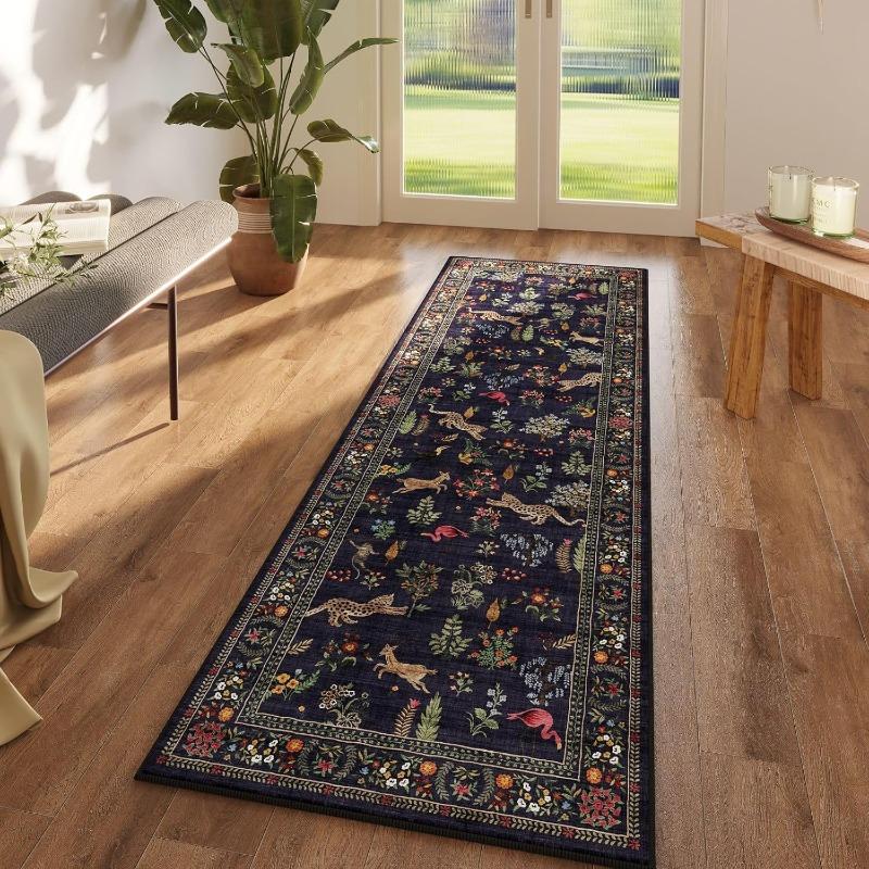 Bohemian Wildlife Runner Rug Leopard Flamingo Deer Animal Print Carpet Retro Floral Floormat for Living Room Bedroom Hallway