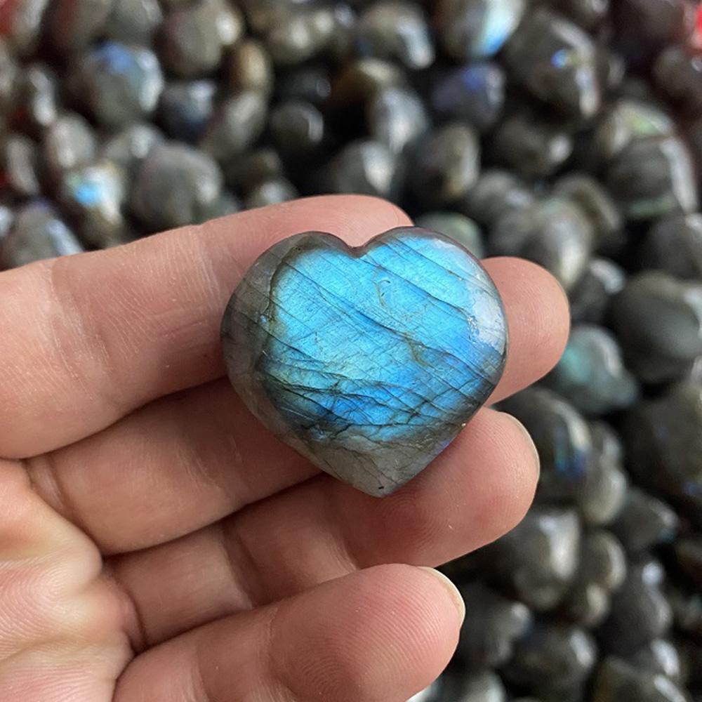 1pc Labradorite Heart Shape Palm Stone Worry Stone Therapy Smooth Gemstone for Reiki Healing Crystal Meditation Feng Shui Decor