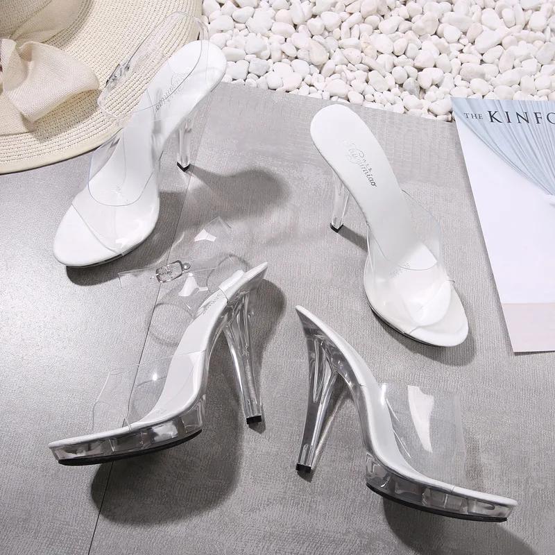 Fashion 12cm height Crystal wedge slippers women's summer platform non-slip platform platform silky sandals