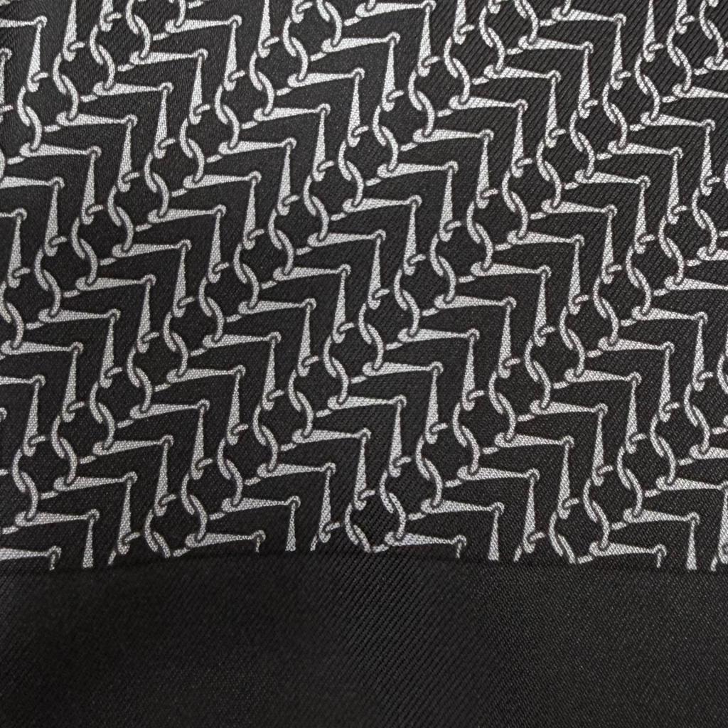 Great HERMES Scarf Metal all-over print fringe shawl black silk mens Used