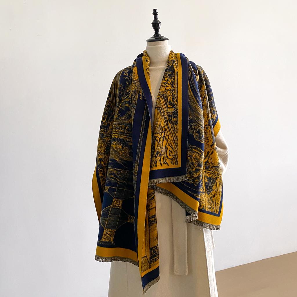 New Luxury 2-Sided Imitation Cashmere Scarf - Ultra Soft Women's Winter Thickened Jacquard Wrap Shawl with Stylish Patterns
