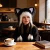 Soft Furry Animal Ear Hat with Braids for for Women and Girls Cartoon Earflap Hat Cosplay Winter Party and Themed Event