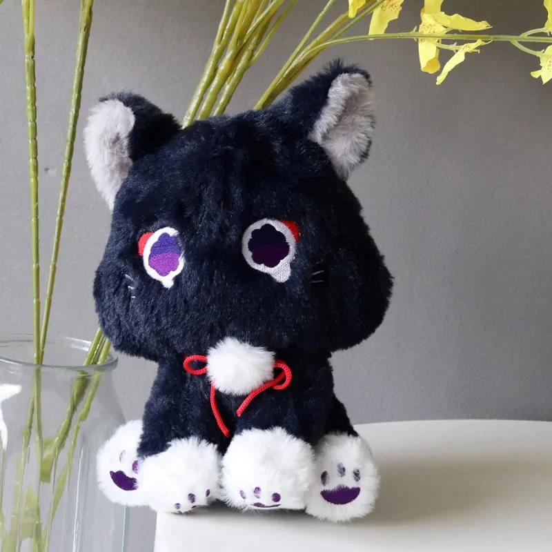 Gioco Genshin Scaramouche Nero Gatto Soffice Impatto Viandante Animale Domestico Peluche Giocattoli Cosplay Bambola Cuscino Morbido Imbottito Regalo per Bambini