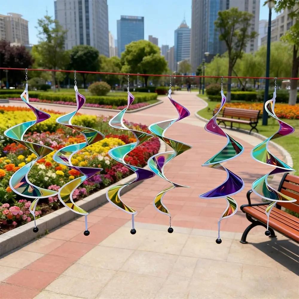 Colorful Wind Strips Outdoor Hanging Decorations Rotating Sequins Rainbow Spiral Wind Spinner Plastic Material Windmill Decor