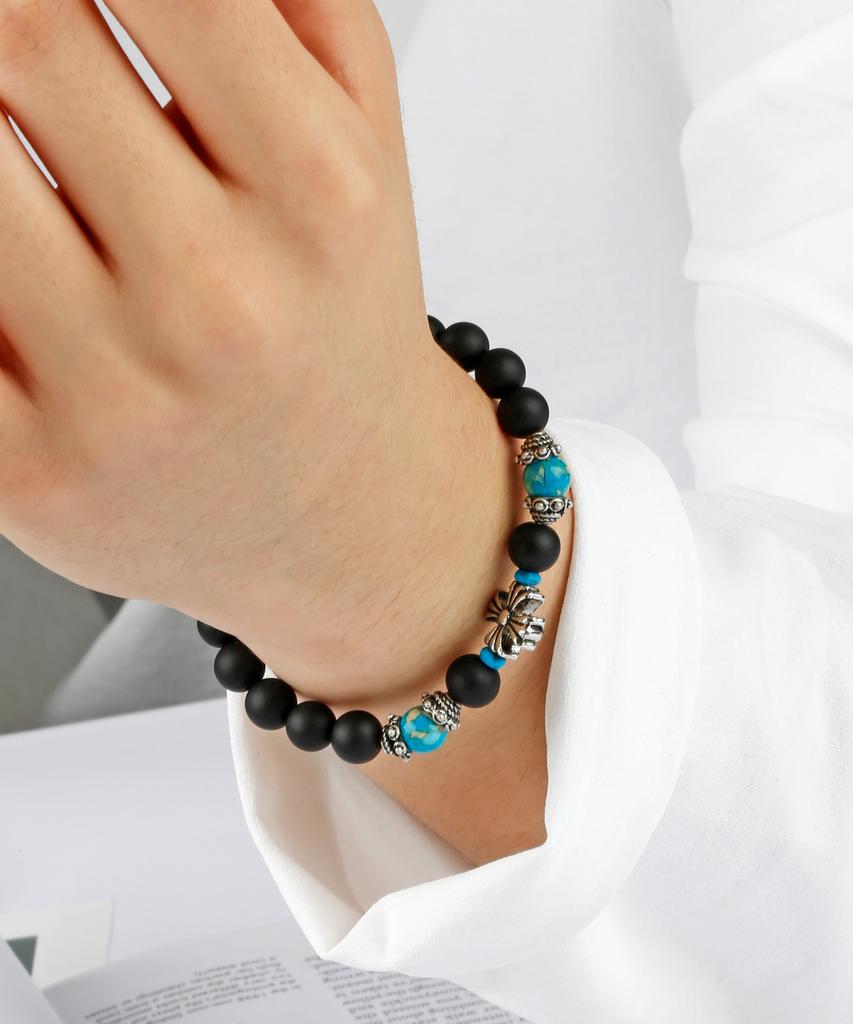 Shoveoff C24Svb-1013 Handmade Natural Stone Turquoise Onyx Matte Bracelet