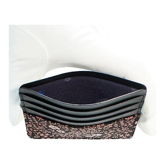 Indenya Slim Card Case, Deer Leather, Black with Pink Lacquer, American Blue Pattern, 9cm x 10.8cm x 0.5cm, 8 Card Pockets, 1 Other Pocket, Made in