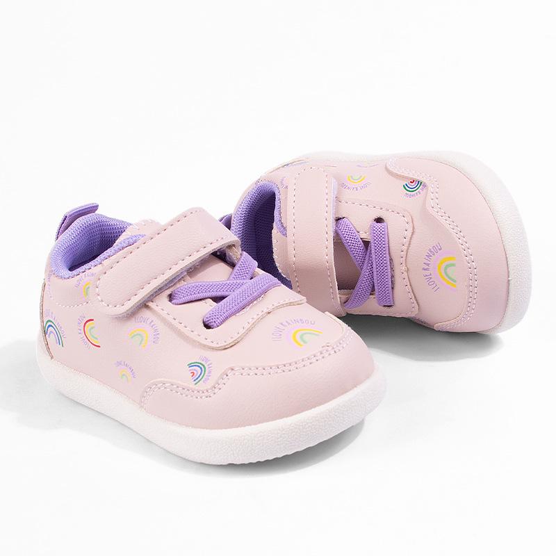 Spring Fashion Soft Sole Baby Girl Leather Shoes - Cute Cartoon Rainbow Velcro Toddler Shoes