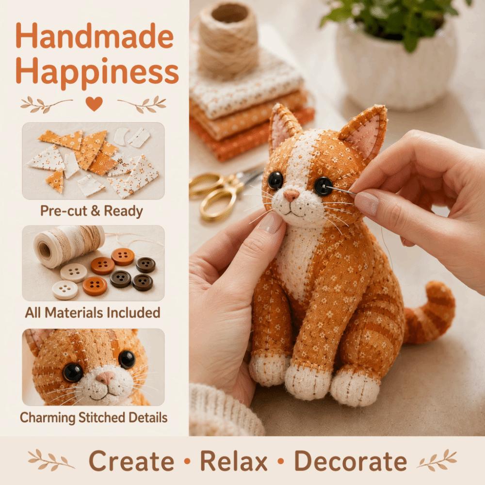 Step by Step Guide Cat Sewing Kit Pre Cut Fabric Patchwork Craft Kit Patchwork Cat Kit  Home Decor