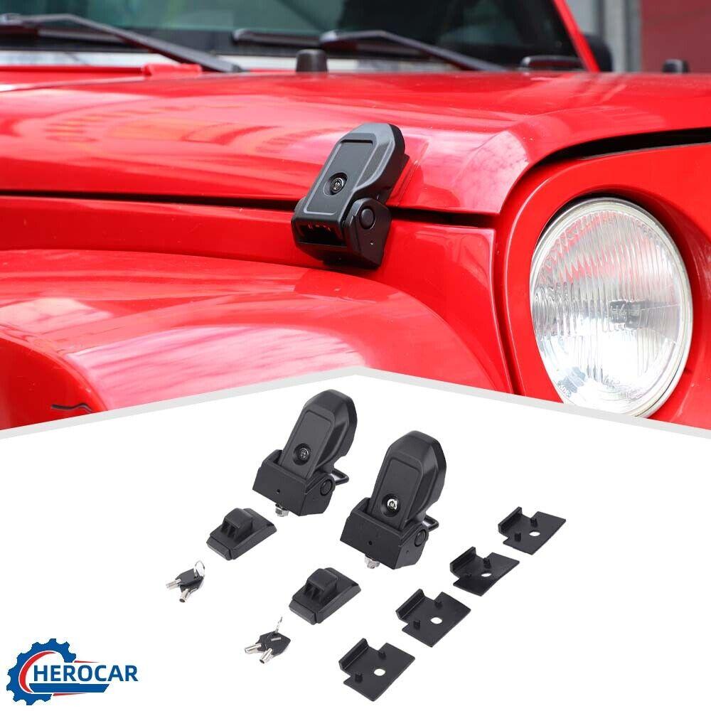 2X Aluminum Alloy Lockable Hood Catch Latch Buckle For Jeep Wrangler JK JL JT
