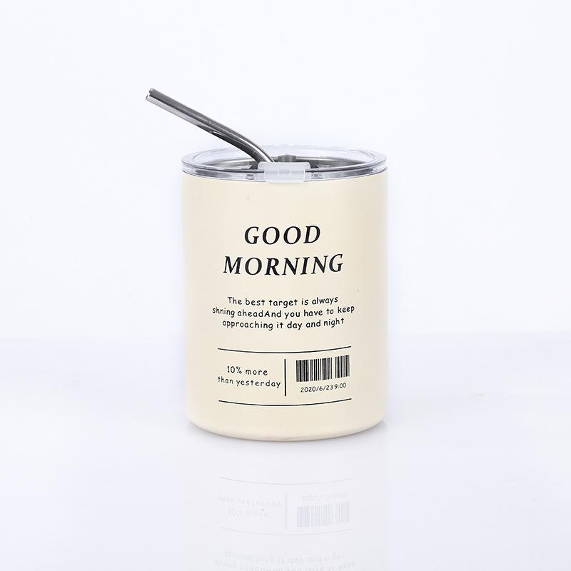 Stainless steel coffee cup, vacuum car cup, double-layer straight cup with straw