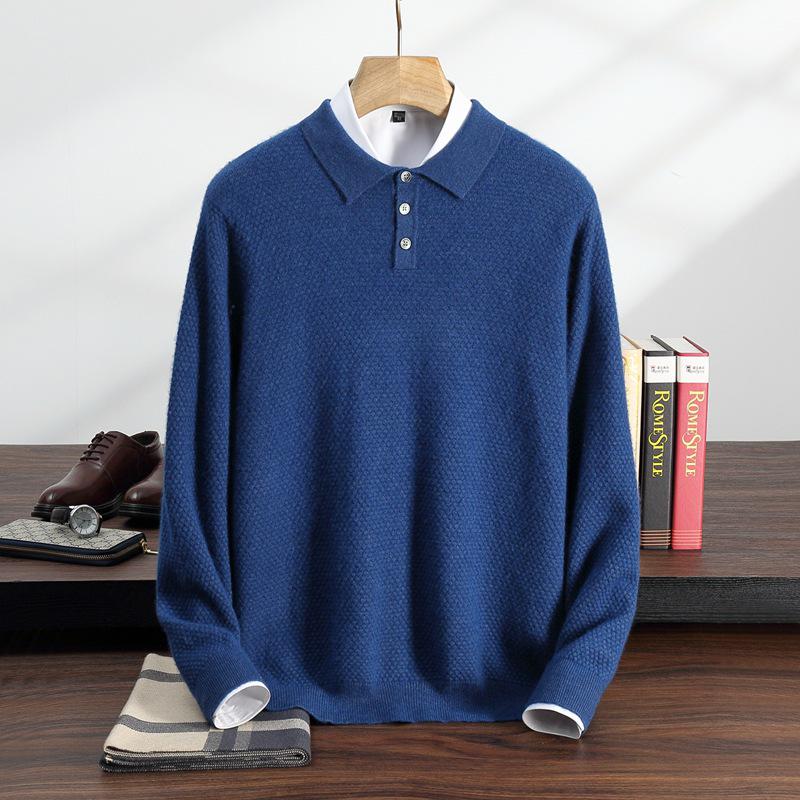 2025 Autumn/Winter Men's Solid Color Cashmere Polo Neck Knitwear, Soft & Fluffy Long Sleeve