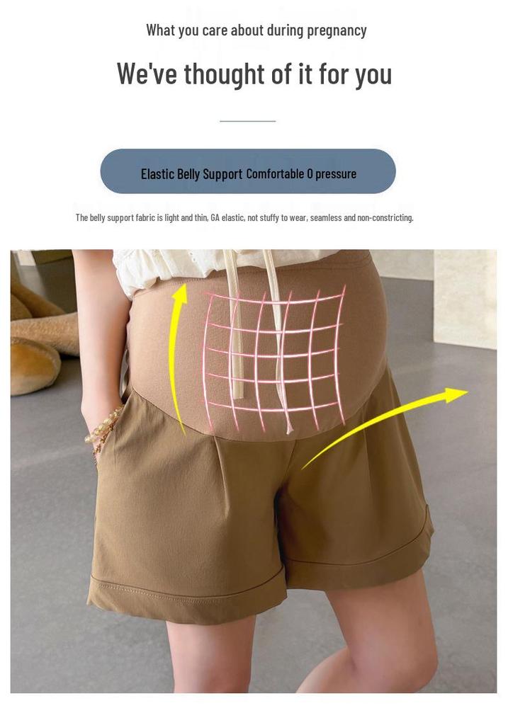 Korean-Style Petite Maternity Summer Set with Ruffle Doll Top & Belly Support Shorts