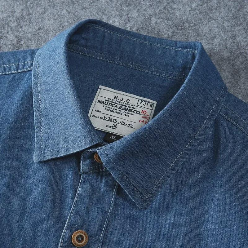 Men's Plus Size Summer Cotton Denim Short Sleeve Casual Lapel Shirt