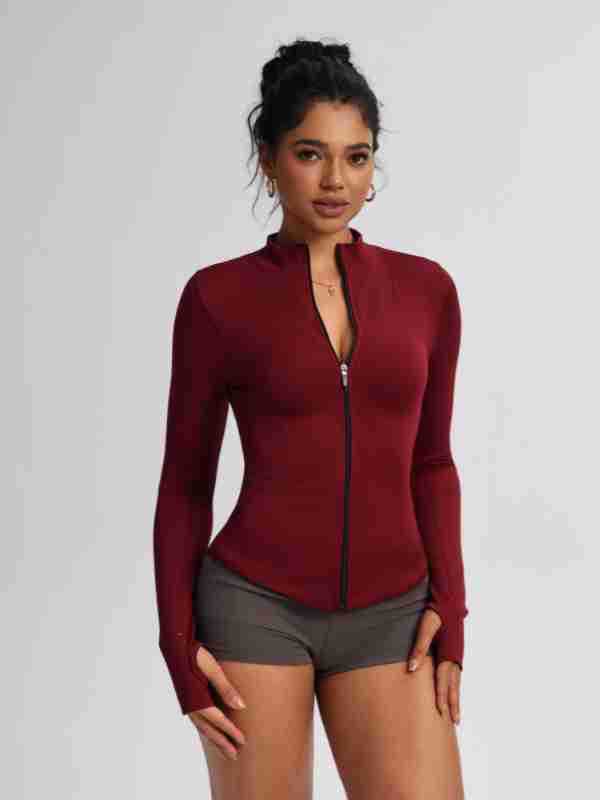 

Autumn And Winter Sports Jacket Zipper Cardigan Knitted Stand-Up Collar Jumping Exercise Running Fitness Yoga Clothes Women S Pilates XS вино красного