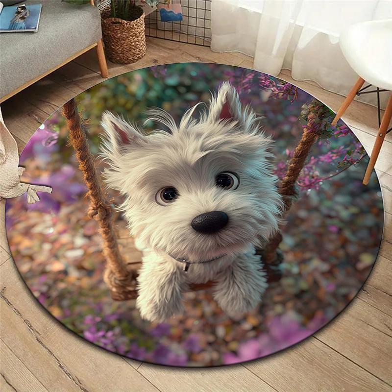 Söt hund Rund Golvmatta, Mattmatta för Vardagsrum Sovrum Soffa Lekrum Inredning, Halkfri Golvmatta