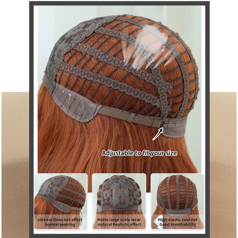 New Ladies Wig Simulation Wig 70cm Hair Orange Wig Long Curly Wig Full Headgear Rose Hair Net Headdress Beauty Decoration Wig