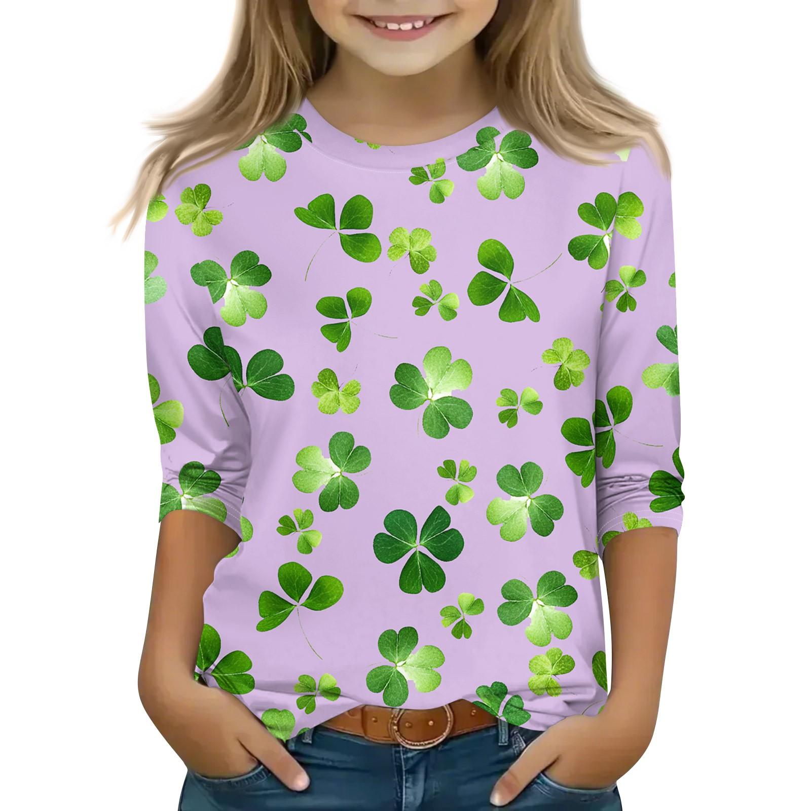 

Топы с принтом для девочек 5-16 лет с круглым вырезом и рукавами 3/4 Футболки Модные топы Наряды Футболки 110