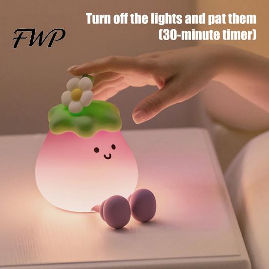 Cute Eggplant Night Light Light, Tap Touch Control Bedside Lamp, 3 Brightness Levels & Kids Bedroom Lighting Auto 30-Min Timer, USB Rechargeable