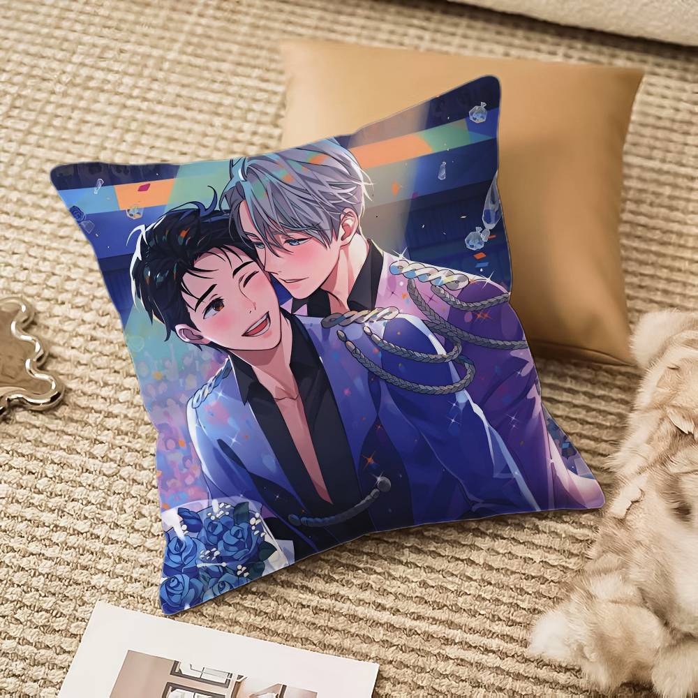 Y-Yuri On Ice Pillow Case Anti-dustmite Pillowcase Invisible Zipper Silky Short Plush Sofa Cushion Cover