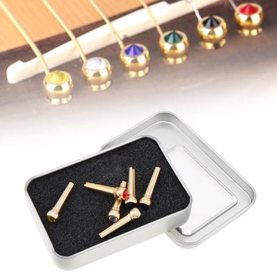 6pcs Pure Copper Brass Colorful Crystal Head Bridge Pins for Folk Acoustic Guitar With 6 Colors Crystal Head