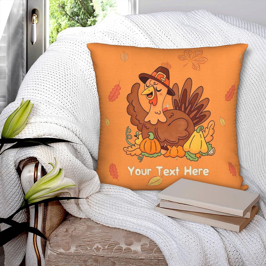 Personalized Turkey Pillowcase Customization Name _ Text Thanksgiving Pillowcase, Cute Turkey and Pumpkin Design, Rural Farmhous