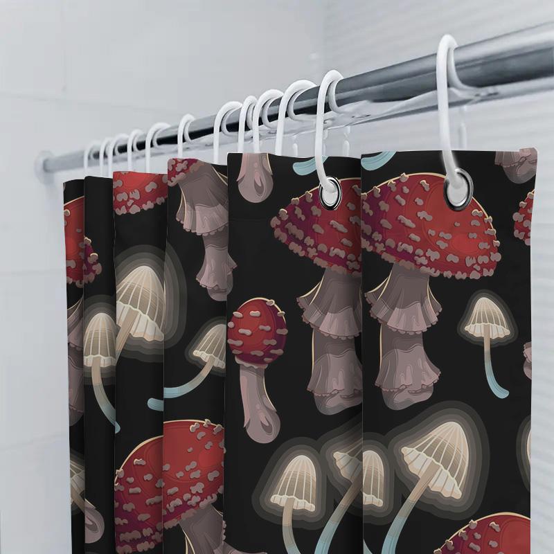 Mushroom Print Shower Curtain Bathroom Decor With Tassels Rod Pocket Waterproof Fabric Red White Mushroom Pattern Shampoo Bath M
