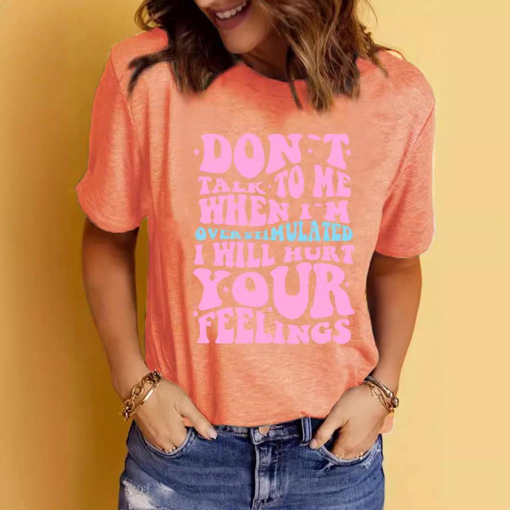 Women's Casual Slogan Print Round Neck Short Sleeve T-Shirt