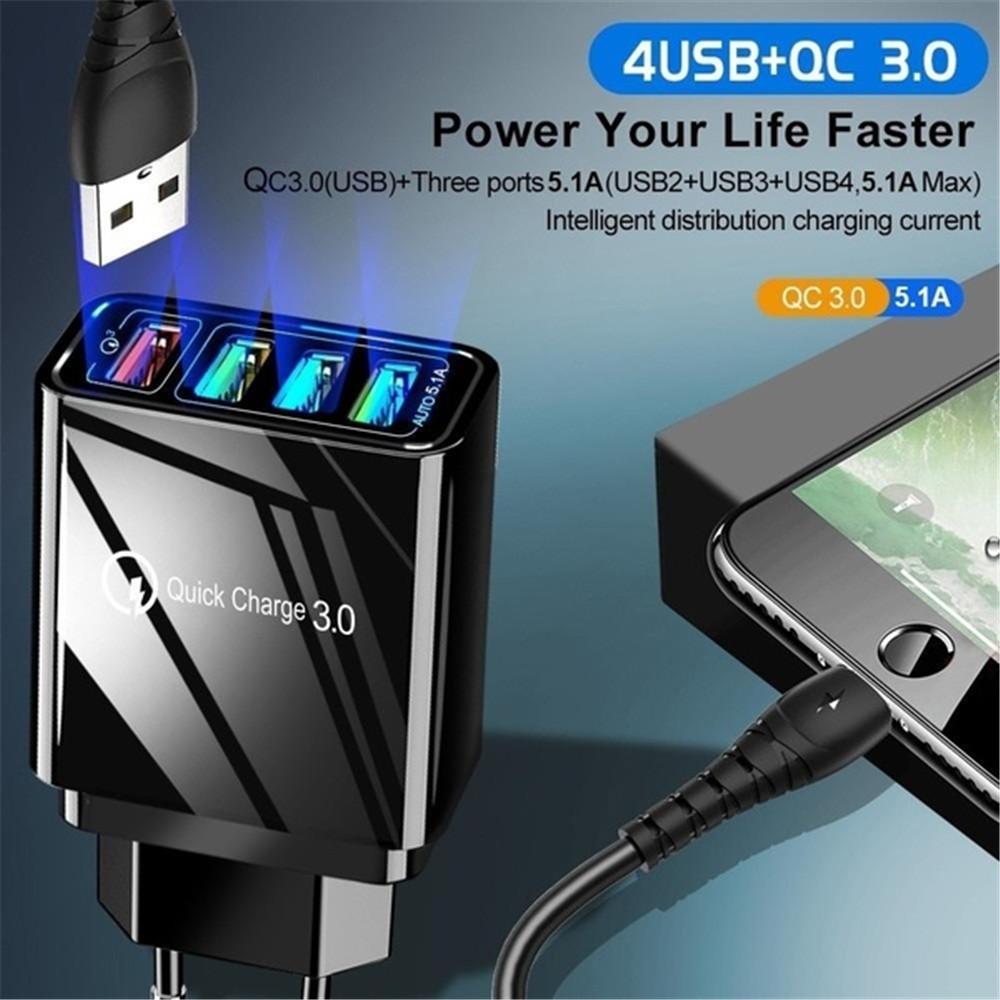 Cellphone Charger with 4 USB port Fast Charging for iPhone Samsung Xiaomi Huawei Smartphone Travel Power Adaptor