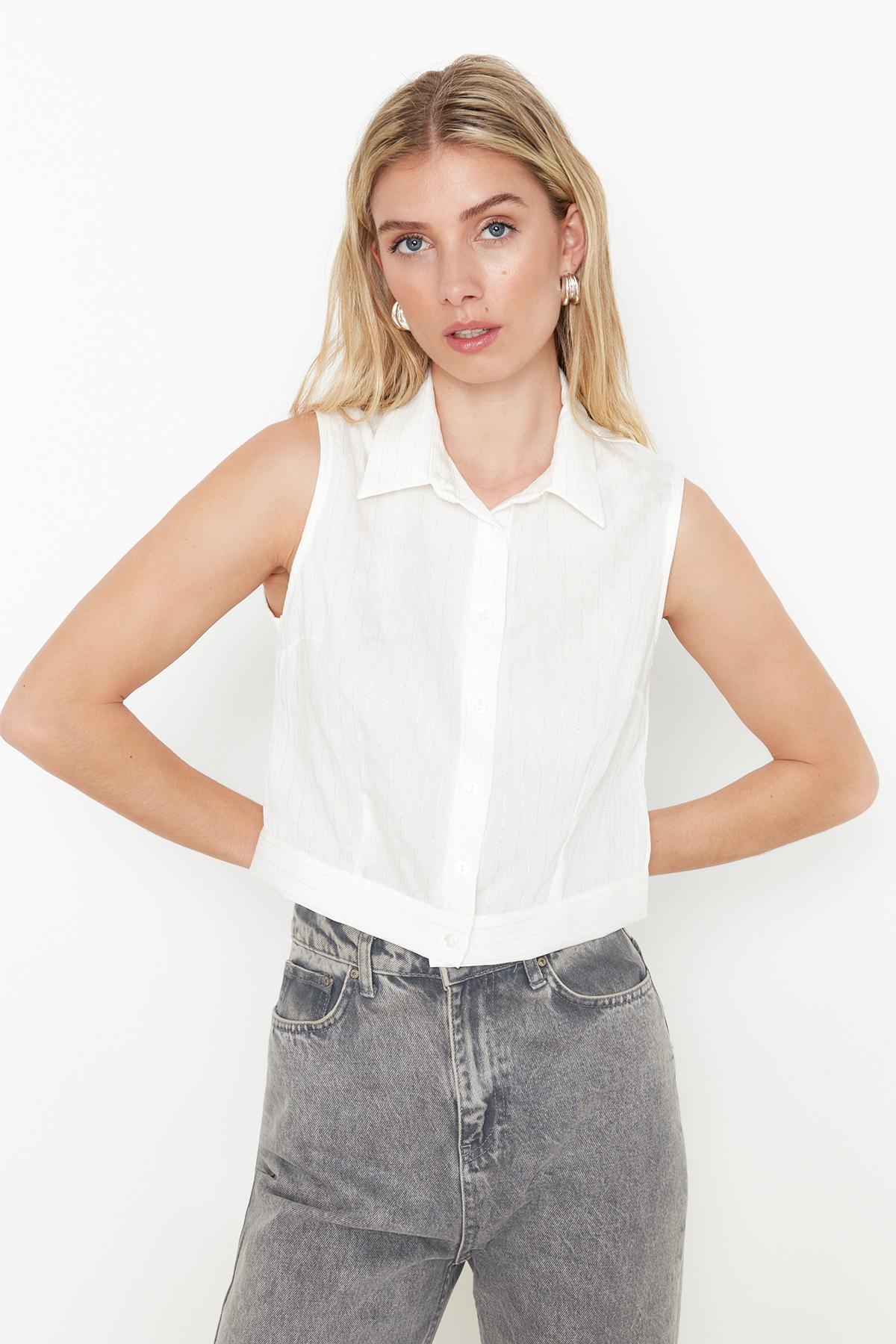 

Женская модная новая рубашка в полоску цвета экрю, тканая рубашка без рукавов XS экрю