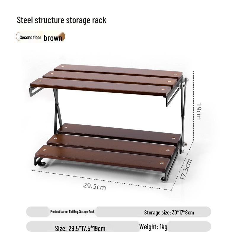 Portable Folding Solid Wood Camping Table - Multi-Tier and Multi-Functional Storage Rack