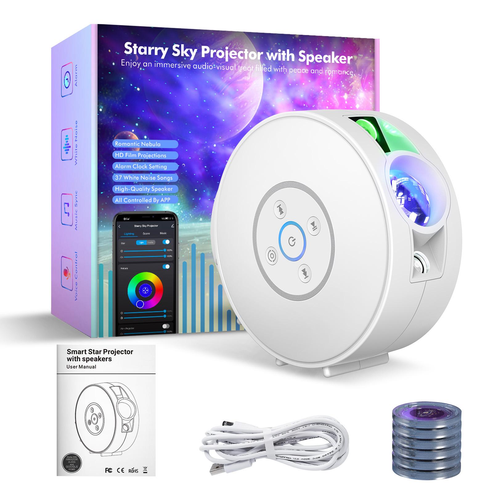 

PLT2 Smart Star Projector with Star & Colorful LED Nebula 6 Theme Film Slides bluetooth Speaker White Noise Alarm APP& Voice білий