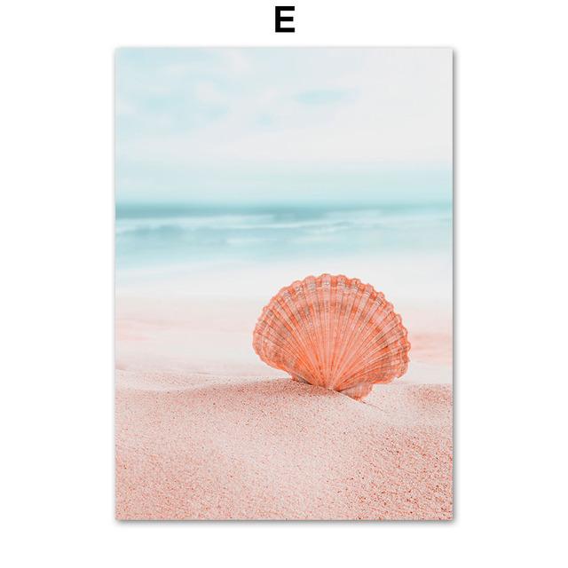 

Лодка лист розовый морской пляж ракушка зонтик плакаты на скандинавскую тему и принты настенная живопись на холсте настенные панно для декора гостиной 21X30cm No Frame