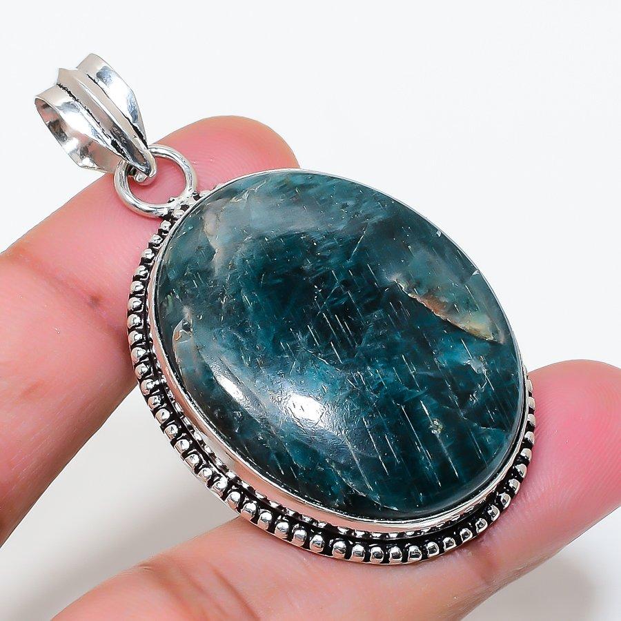 Natural Neon Blue Apatite 925 Sterling Silver Jewelry Pendant 2.13" AP-15942