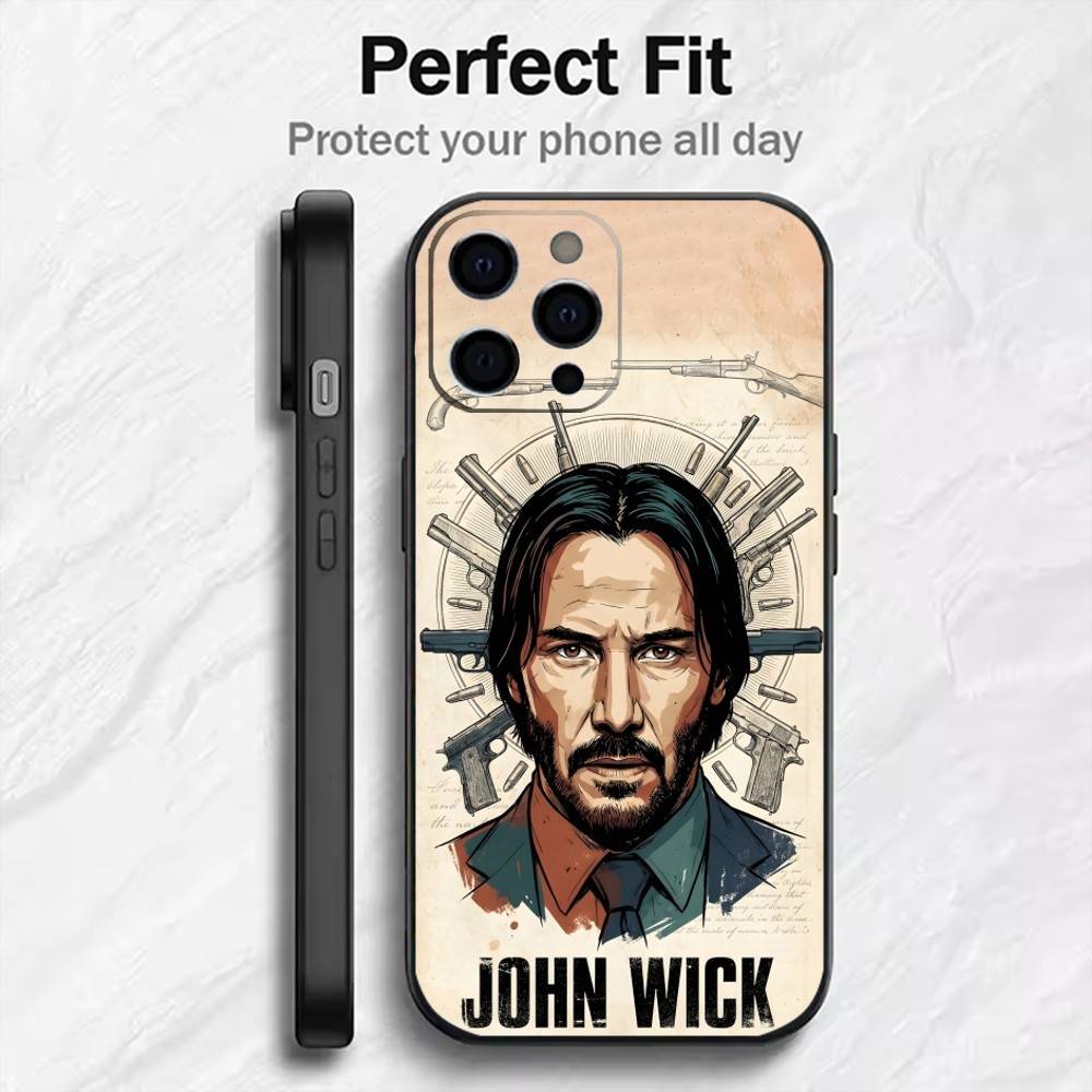 Movie Character John Wick Phone Case For iPhone17,16,15,14,13,12 Plus,Max Soft Silicone Black Cover