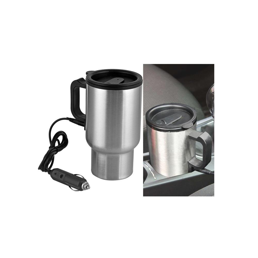 

Auto Plug Power 480ml/17oz 12V Heated Car Mug Stainless Steel Insulated Coffee Cup Tea & Water Thermos with Airtight Lid Silver Color