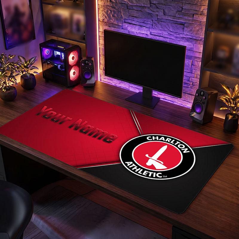 Charlton Athletic Benutzerdefiniertes Großes Mauspade, Personalisierter Name Textdruck, Fußball Logo Rutschfeste Schreibtischmatte Gaming-Geschenk