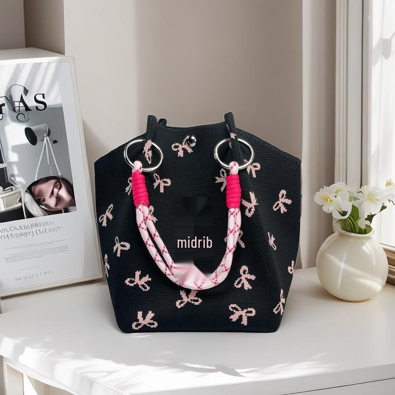 Knitted Tote with Woven Ring Buckle, 3D Magnetic Snap Handbag & Clutch