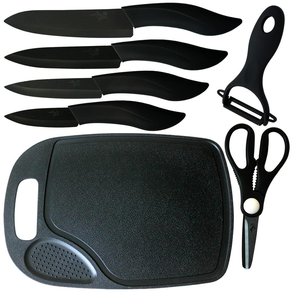 Iragawa Knife Set Ceramic Kitchen Tool Peeling Cutting Petty Kitchen Ultra Lightweight [7-Piece Set] [Black Set] [Chef's Knife, Knife, Board, Knife,