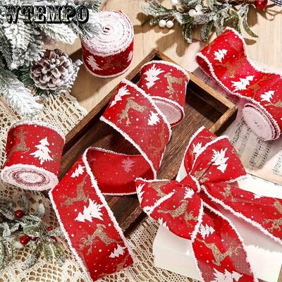 2rolls Festive Red Snowdrift Edge Design Christmas Ribbon Perfect for DIY Christmas Gift Wrapping Flower Garlands and Bows Holiday Decorations