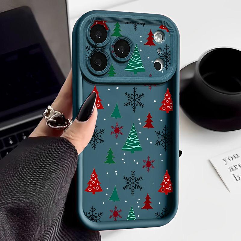 Merry Christmas Print Case For iPhone 17 Air 16 15 14 13 12 Pro Max 16 17 Pro 16e 11 Shockproof Solid Color Silicone Phone Cover Cases