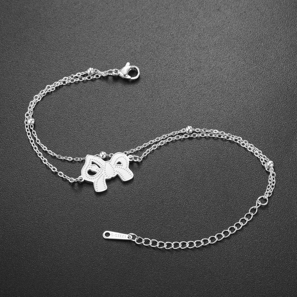 Stainless Steel Romantic Bowknot Bracelet Dainty Horse Pendant Bracelet Cute Pony Rope Bracelet for Women Jewelry Gift for He