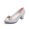 Fashion Women Autumn Round-toe Metal Bow Rhinestone Chunky Heels Single Shoes Elegant Heel Women's Shoes Fashion Soft Leather Work Pumps