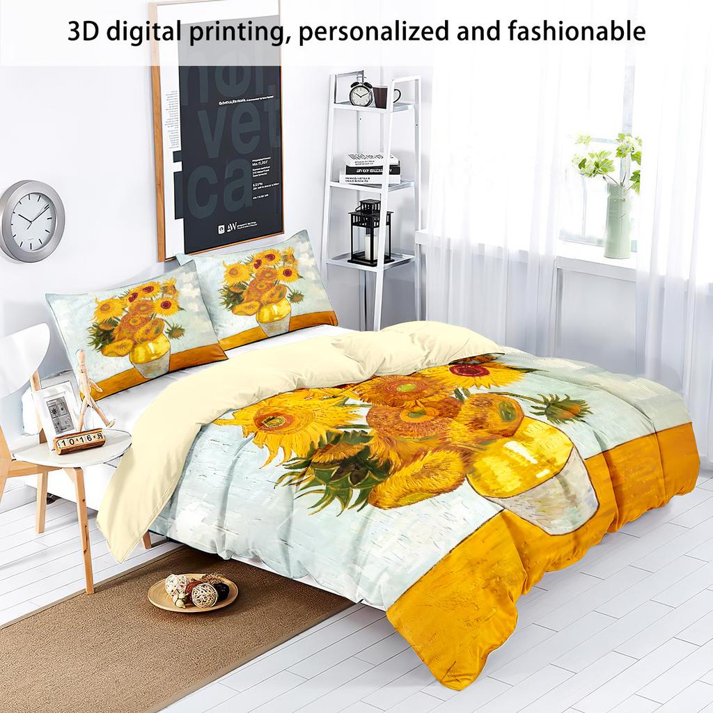 3-częściowy żółty zestaw pościeli bez rdzenia z nadrukiem słoneczników do sypialni, akademików, miękkie poszwy na kołdrę, różne rozmiary, można prać w pralce