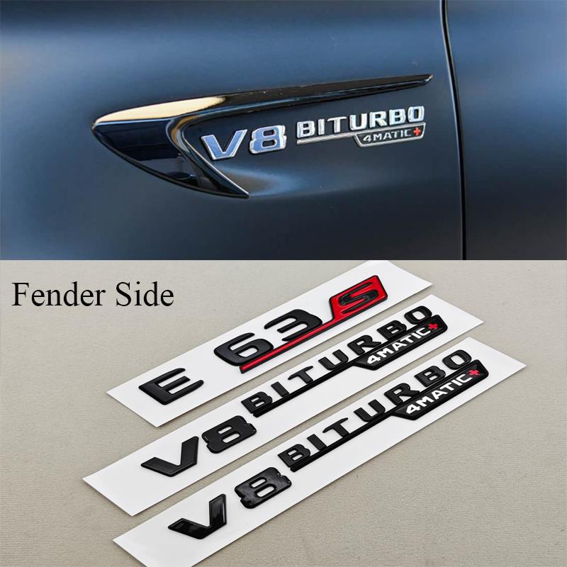 3D ABS Black Car Letters Logo E63S E63 V8BITURBO 4MATIC Fender Side Badge Rear Trunk Emblem Decals For Mercedes Benz AMG E63 S