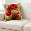 Poppy Flower Decorative Throw Pillow Red Floral Print With Green Leaves And Seeds For Living Room Bedroom