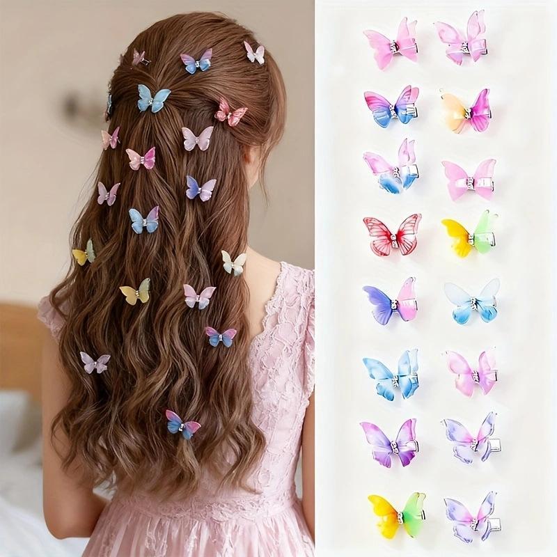 10Pcs Colorful Gradient Double-Layer Organza Butterfly Hair Clips With Cute Princess Hair Accessories