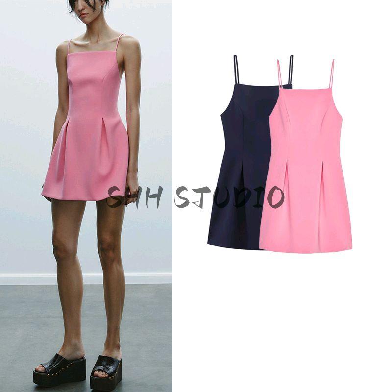 Spring New Women's Clothing Pure Desire Wind Straight Collar Simple Graceful Pleated Short Sleeveless Dress 2361777